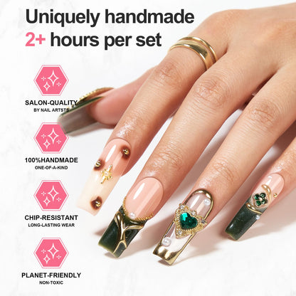 Homsera 3D Angel Press-On Nails, Coffin Shape, Luxury Golden Divine Design for Women