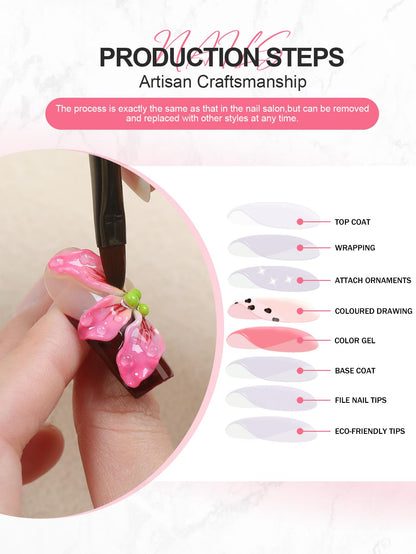 Homsera Blue Handmade Long Square Press-On Nails XL – French Tip 3D Cross & Circle, Reusable Full Cover