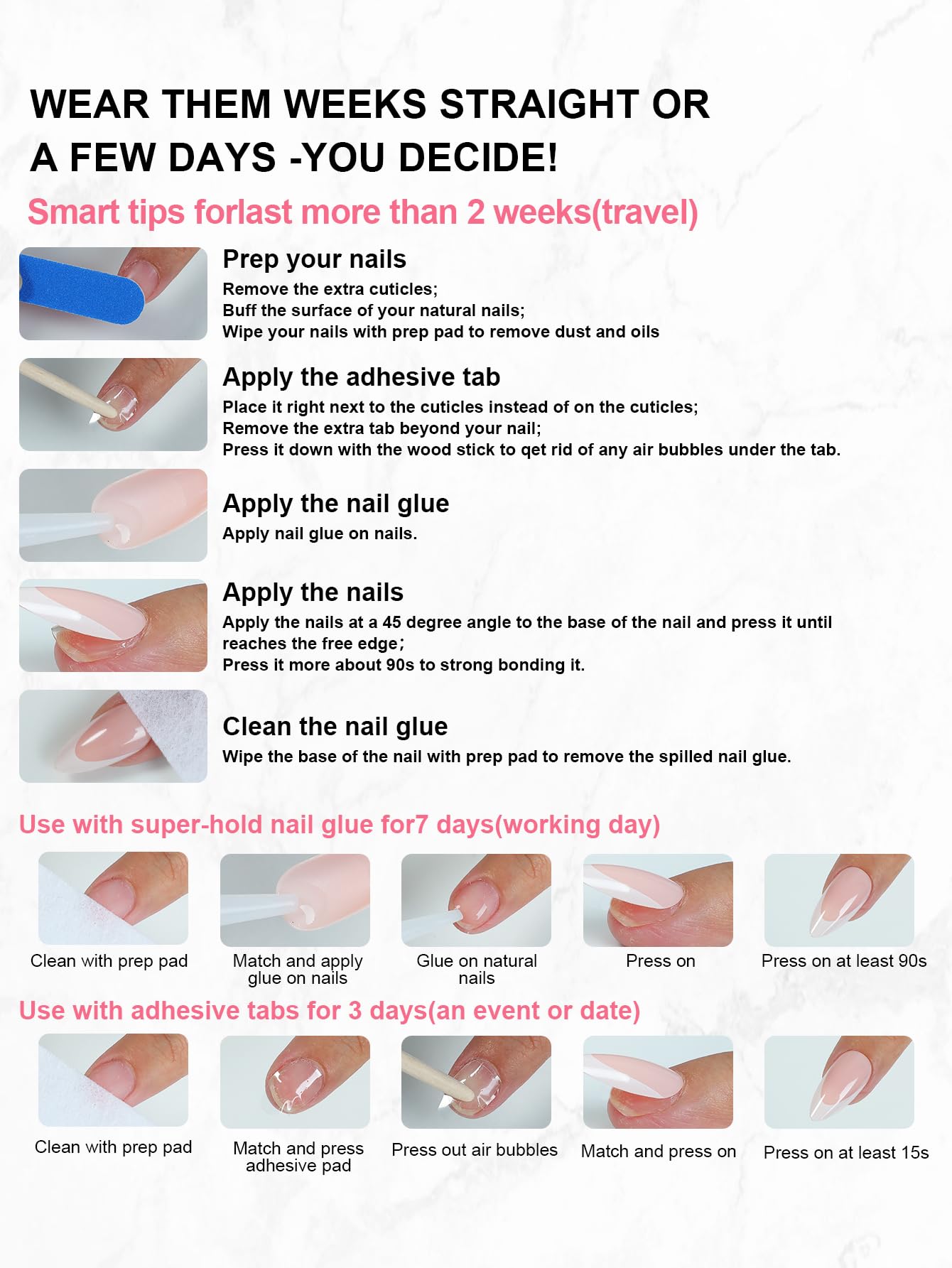 Homsera Blue Handmade XL Long Square Press-On Nails with 3D Cross & Circle Decor – Reusable Full-Cover Acrylic Nails