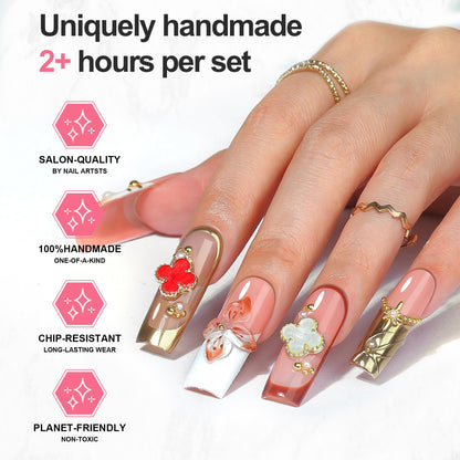 Homsera Luxury Soft Pink Press-On Nails – Handmade Square Nails for Weddings & Special Events