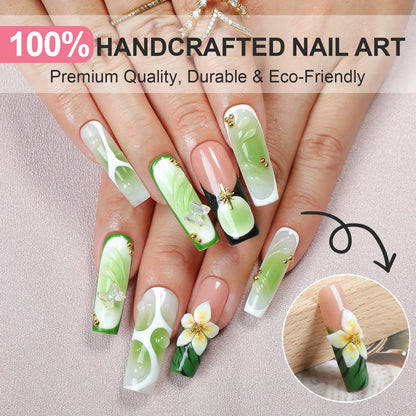 Homsera Press on Nails Verdant Canopy – Handmade Square Nails for Garden Parties