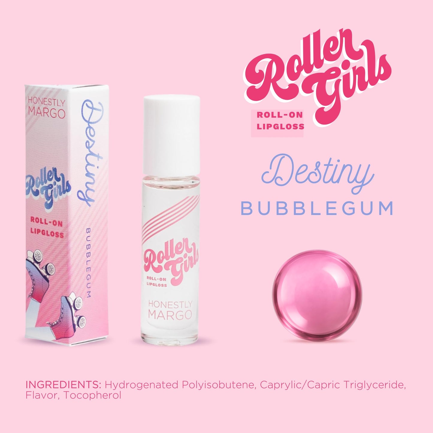 Honestly Margo Roller Girl Roll-On Lip Gloss – Bubblegum Destiny (Pack of 2) Hydrating, Non-Sticky Shine