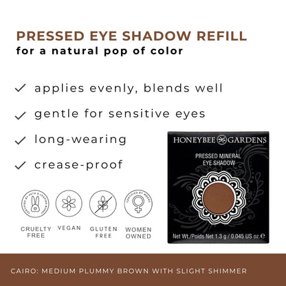 Honeybee Gardens Cairo Pressed Powder Eye Shadow Refill — Medium Plum Brown Shimmer, Long-Wearing & Crease-Proof