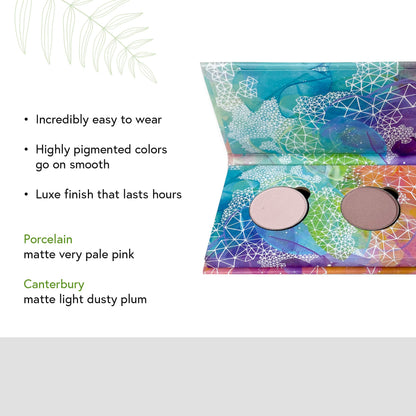 Honeybee Gardens Mini Skinny Duo Eye Shadow Compact – Canterbury & Porcelain | Refillable & Vegan, 26mm Pans