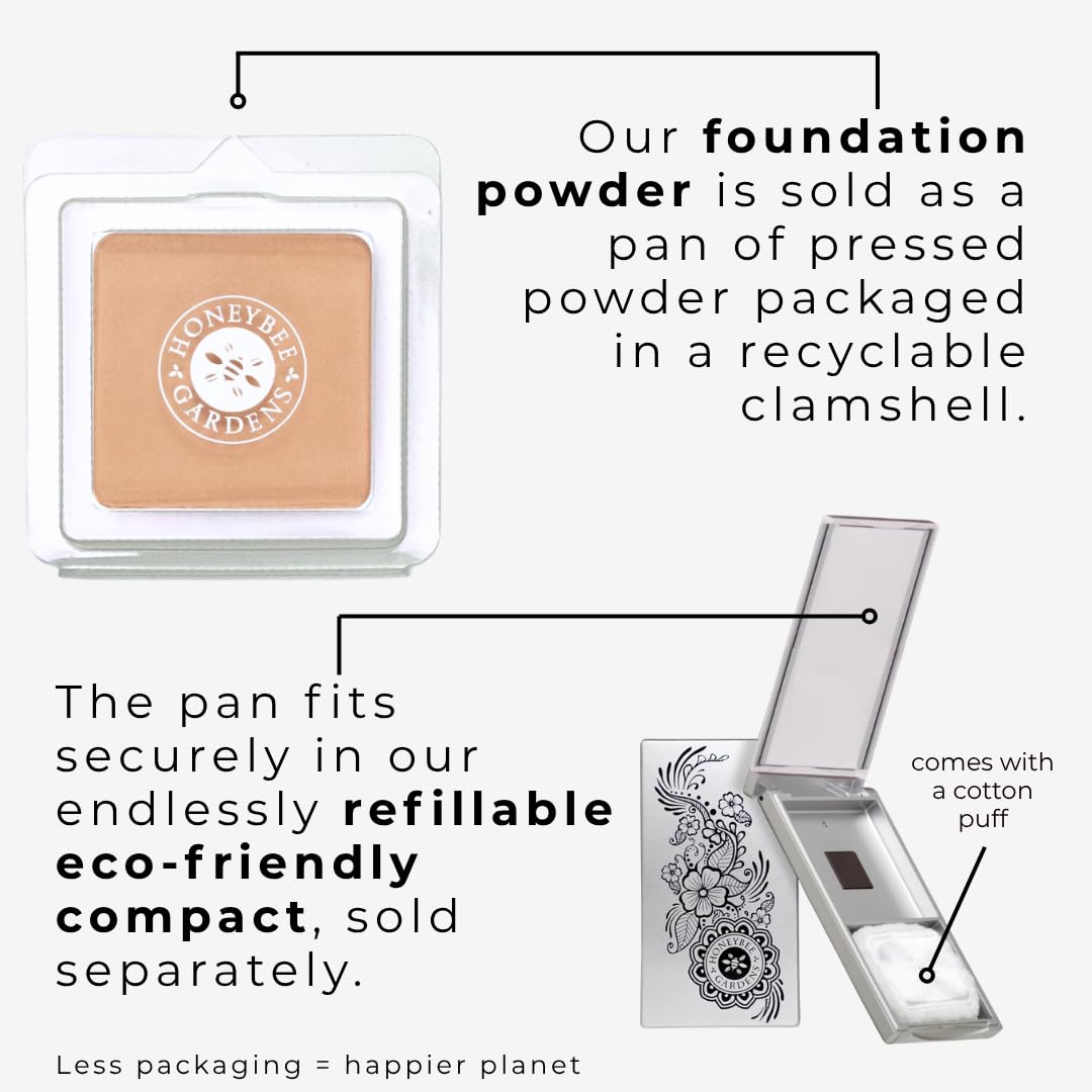 Honeybee Gardens Pressed Mineral Foundation Refill — Supernatural Neutral Light, Adjustable Coverage, Natural Finish (7.5g)