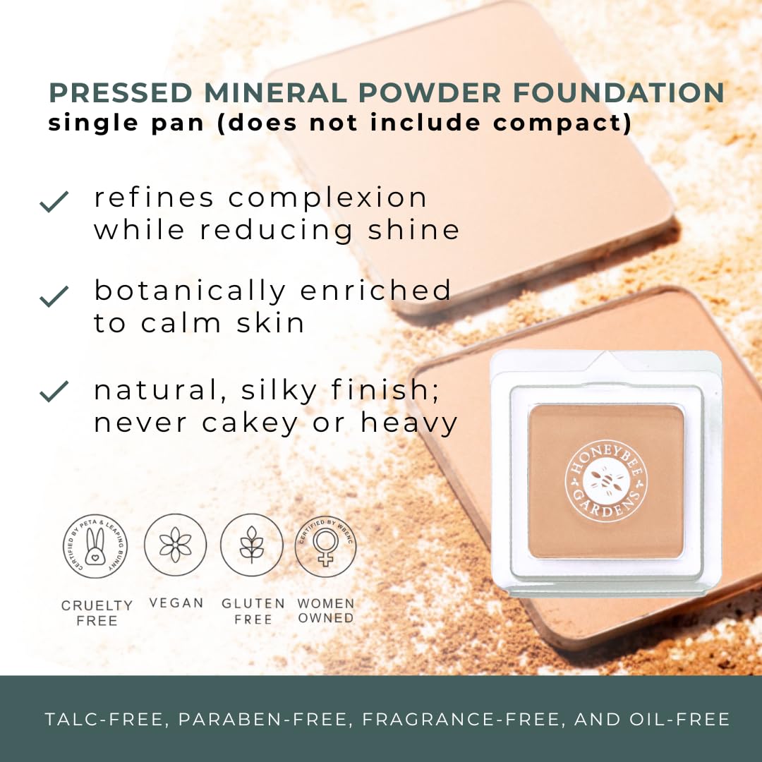 Honeybee Gardens Pressed Mineral Foundation Refill — Supernatural Neutral Light, Adjustable Coverage, Natural Finish (7.5g)