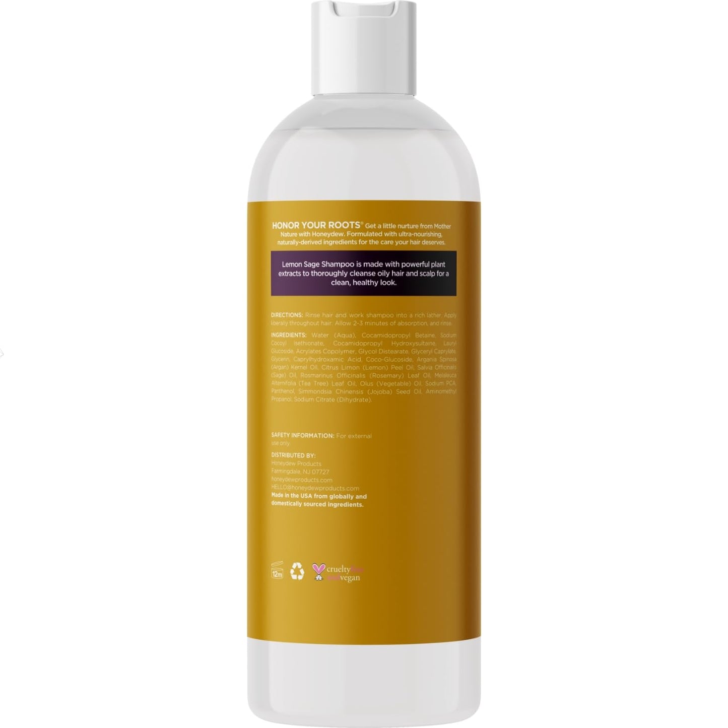 HONEYDEW Lemon Sage Shampoo for Oily Hair — Sulfate-Free Clarifying Shampoo with Lemon, Sage & Tea Tree