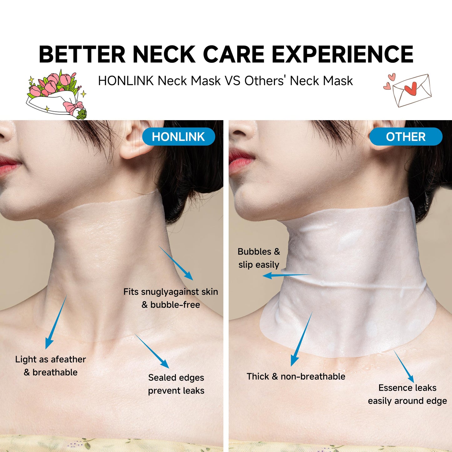 HONLINK Neck Mask 8-Pcs Set | Hydrating Collagen, Hyaluronic Acid & Peptide for Firmer, Smoother Neck