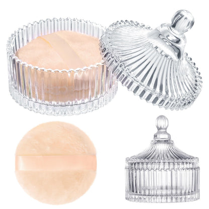 HONSIO Large Body Powder Puff with Crystal Case – Beige, 3.54 Inch