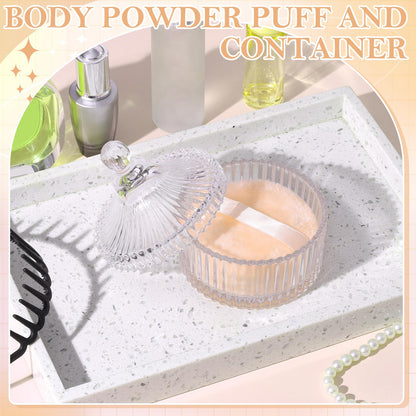HONSIO Large Body Powder Puff with Crystal Case – Beige, 3.54 Inch