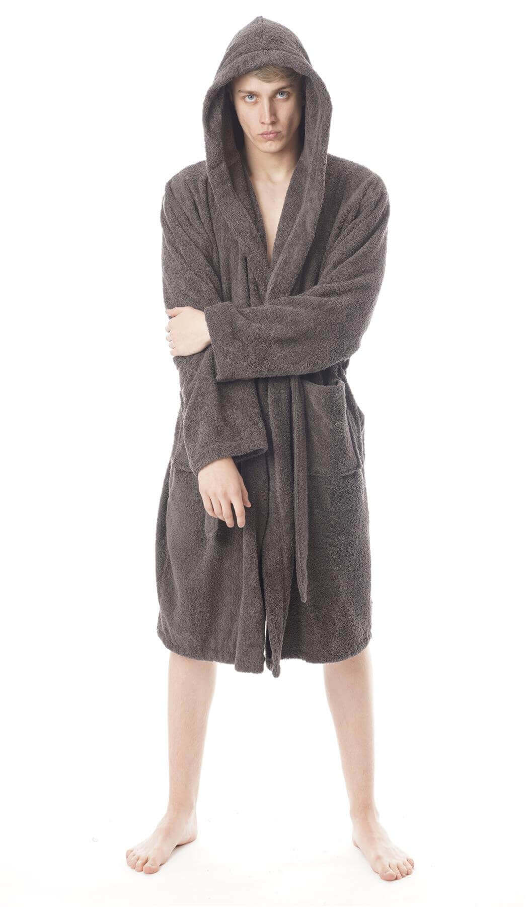 Hooded Mens Bathrobe Super Soft Terry Towelling Ultra Absorbing Flannel Black Navy Charcoal Long Pile Ideal for Shower Spa Home Gym Hotel by Daisy Dreamer