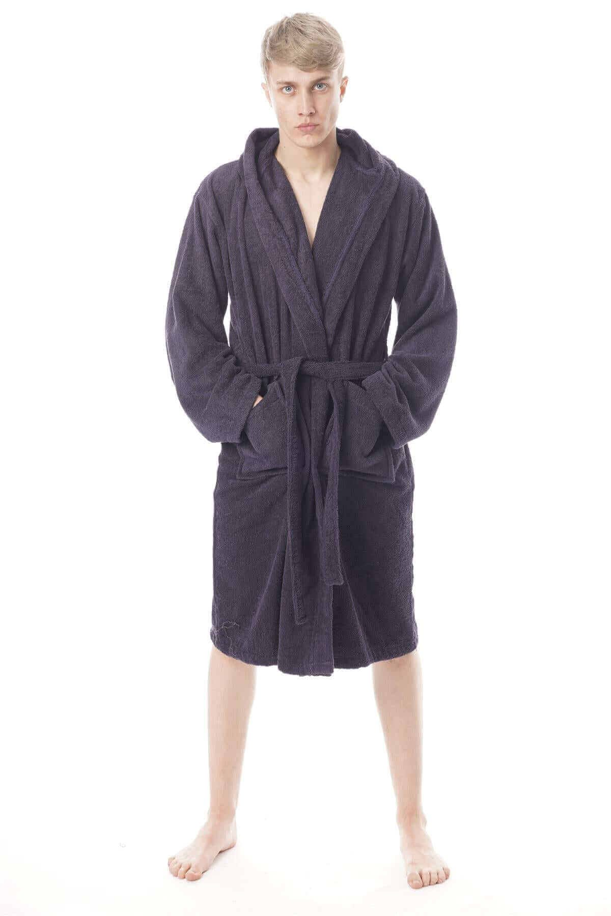 Hooded Mens Bathrobe Super Soft Terry Towelling Ultra Absorbing Flannel Black Navy Charcoal Long Pile Ideal for Shower Spa Home Gym Hotel by Daisy Dreamer