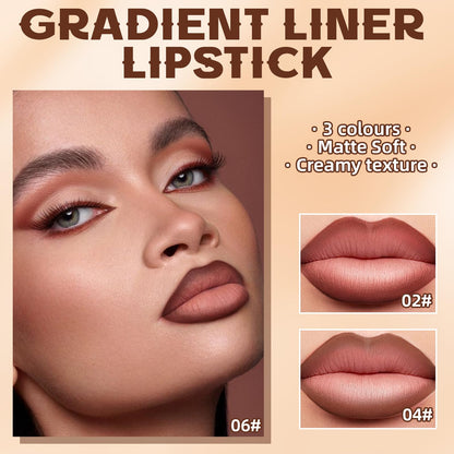 HOSAILY 3 Colors 2-in-1 Lip Liner Set – Matte Lip Liner & Lipstick in Red, Light Brown, Dark Brown | Creamy, Long-Lasting