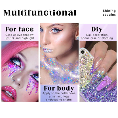 HOSAILY 2 Colors Roll-On Body Glitter Gel – Pink & Blue Holographic Sparkle for Face, Hair & Body