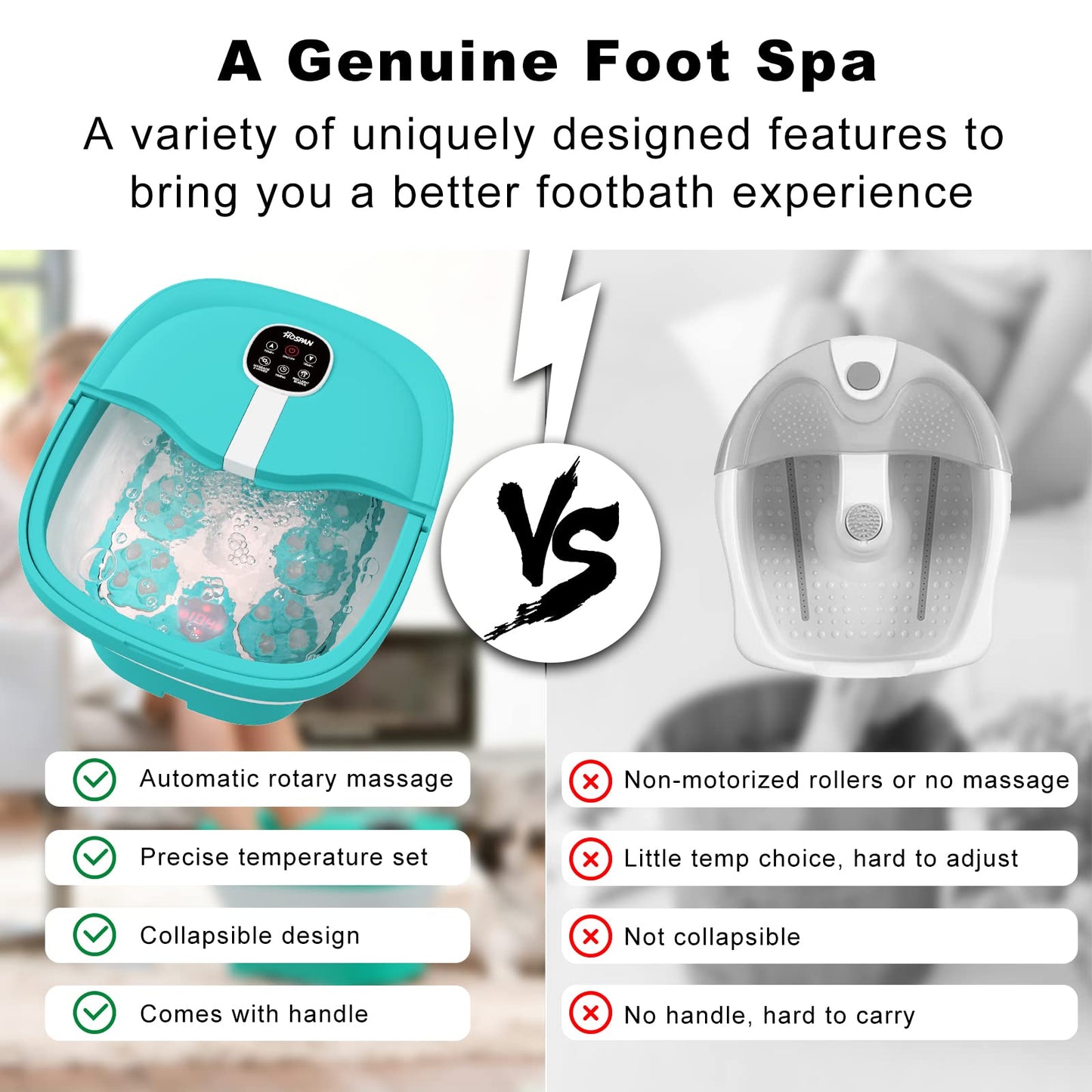 HOSPAN Collapsible Foot Spa – Electric Rotary Massage, Heat, Bubble, Remote, 24 Shiatsu Balls