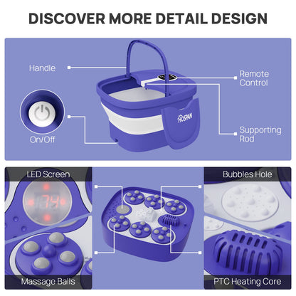 HOSPAN FS02A Collapsible Foot Spa — Electric Rotary Massage, Heat, Bubble, Remote