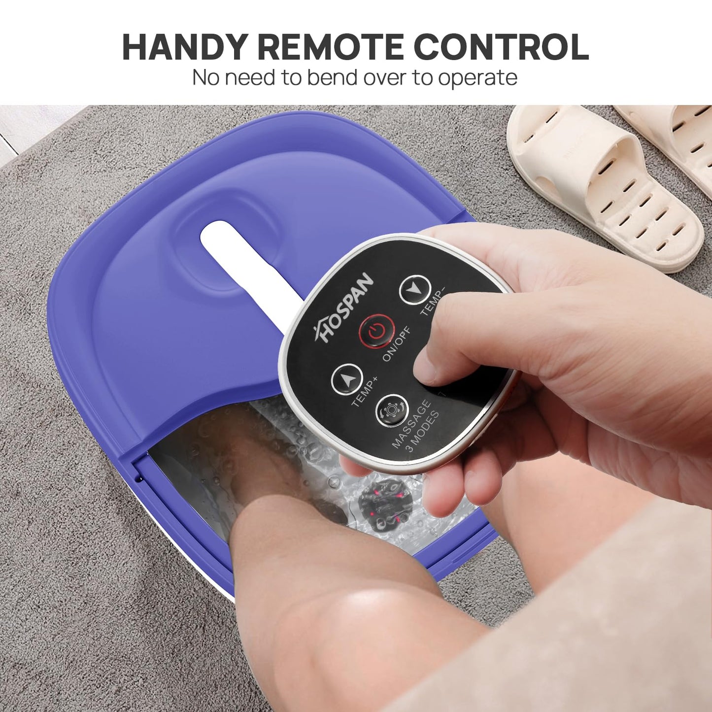 HOSPAN FS02A Collapsible Foot Spa — Electric Rotary Massage, Heat, Bubble, Remote