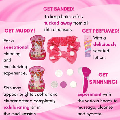 Hot Focus Kids Spa Kit for Girls – Deluxe Spa Day Set with Facial Cleanser Machine & Mud Mask