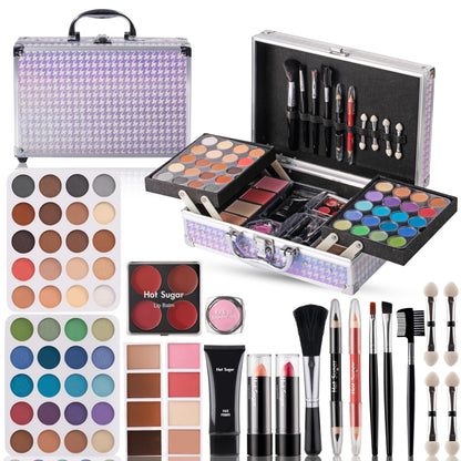 Hot Sugar Teen Makeup Kit – 40-Piece Beginner Set in Aluminum Case (Purple Houndstooth)