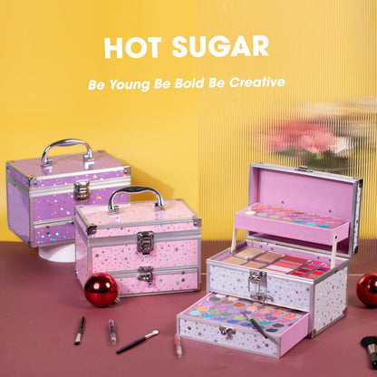 Hot Sugar Teen Makeup Kit with Train Case – Portable Beginner Set (Purple)