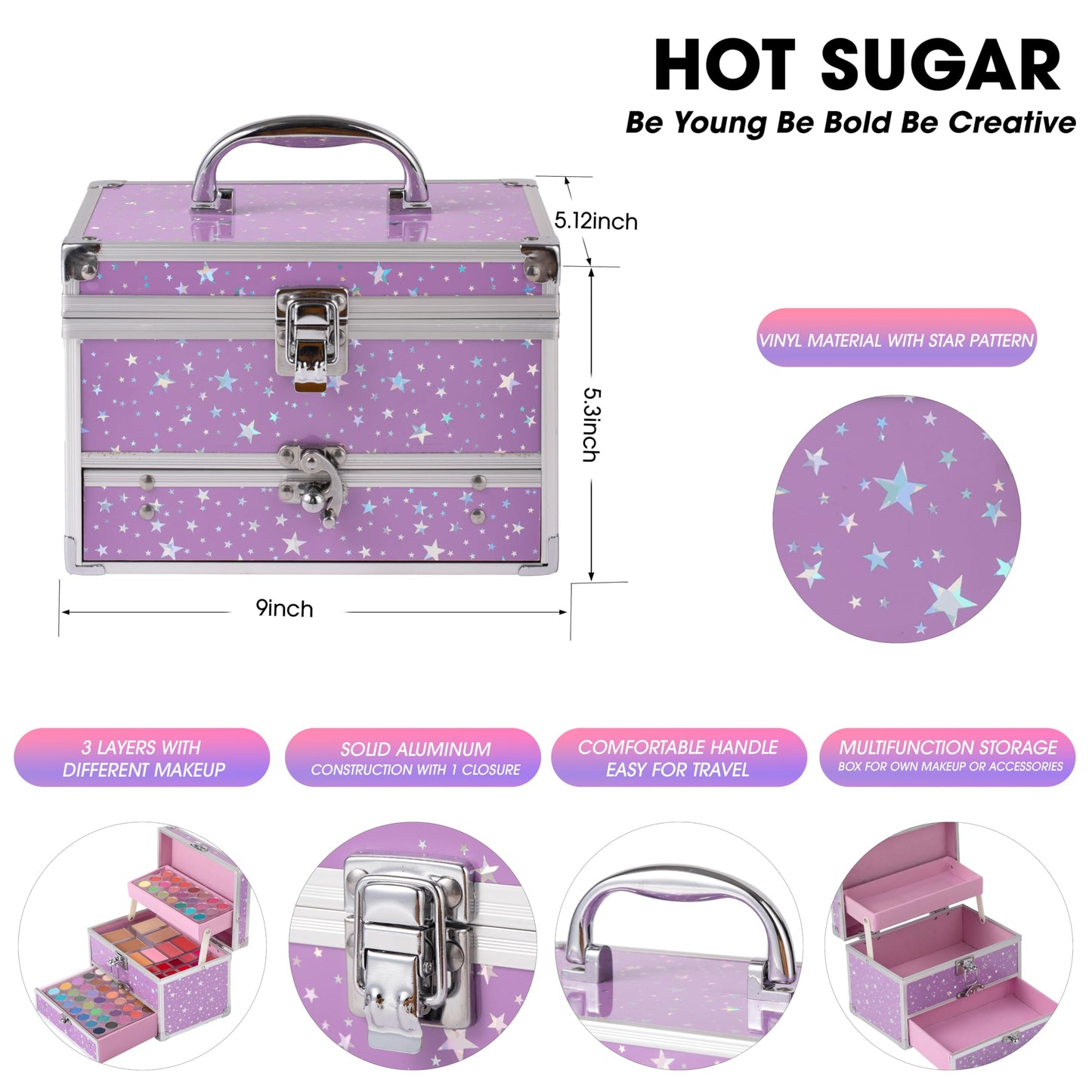 Hot Sugar Teen Makeup Kit with Train Case – Portable Beginner Set (Purple)