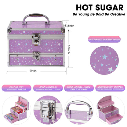 Hot Sugar Teen Makeup Kit with Train Case – Portable Beginner Set (Purple)