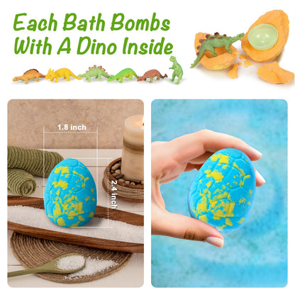 HOTLAKE Dinosaur Bath Bombs Gift Set – 16 Organic Kids Bath Bombs with Toys Inside