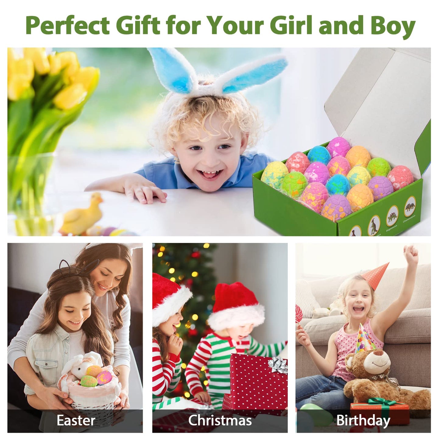 HOTLAKE Dinosaur Bath Bombs Gift Set – 16 Organic Kids Bath Bombs with Toys Inside