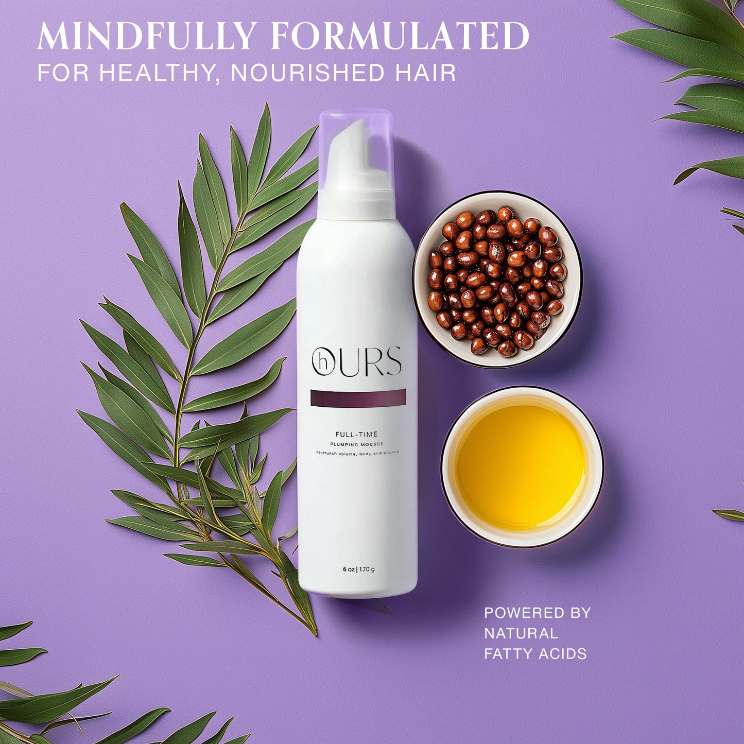 hOURS haircare Full-Time Plumping Mousse – Professional Volume, No Crunch, Sulfate & Paraben Free | 6 oz