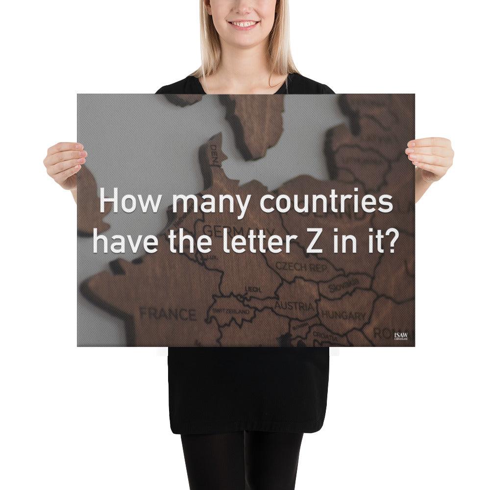 How Many Countries Have The Letter Z In It - Canvas Print