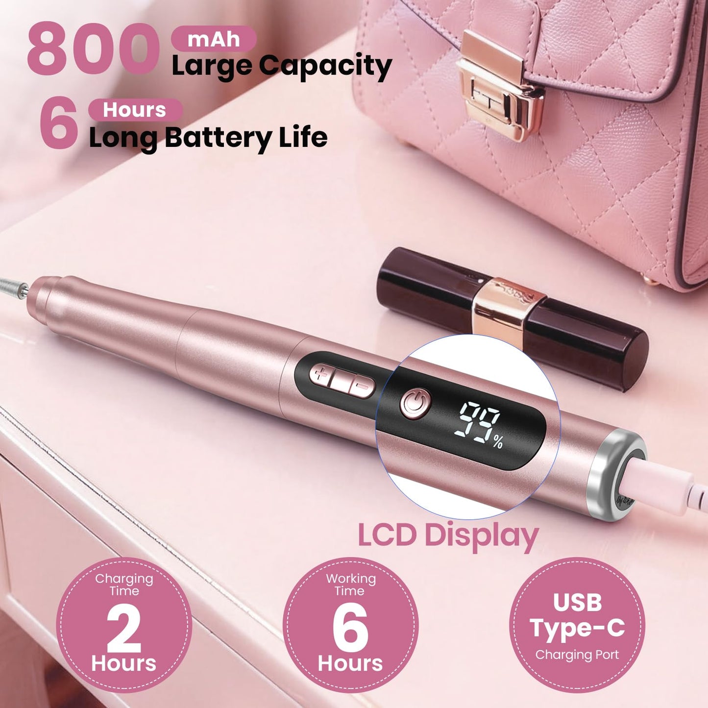 Hoxida Cordless Nail Drill 35000RPM – Portable Electric Nail File with LCD Display for Acrylic & Gel Nails