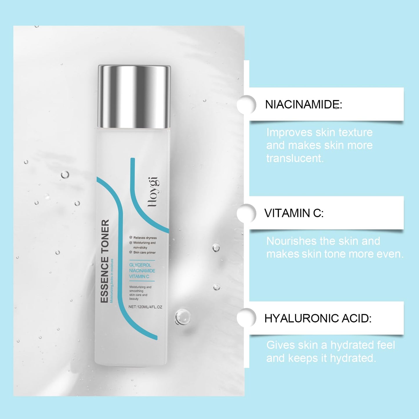 HOYGI Toner for Face – Hydrating, Soothing Toner for All Skin Types | 4 Fl Oz Glass Bottle