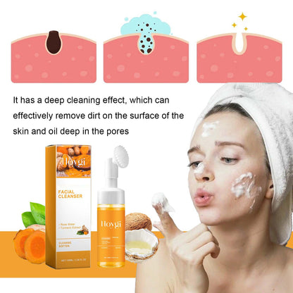 HOYGI Turmeric Face Wash with Brush – Foaming Cleanser for All Skin Types (2-Pack)