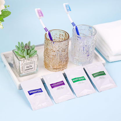 HQSLsund 4IN1 Travel Toiletries Set – 100 Pcs Bulk (10ml Each) – Body Wash, Shampoo, Conditioner, Lotion