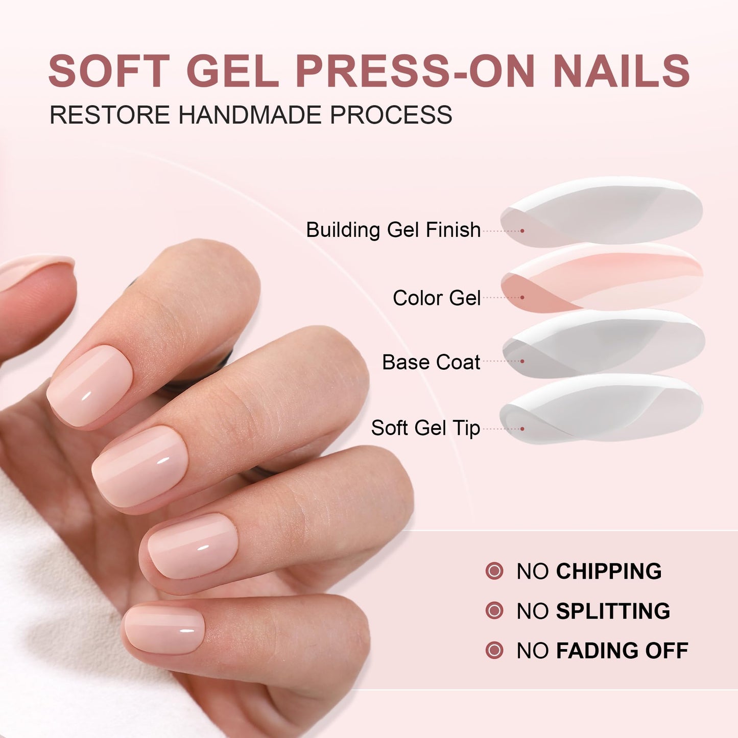 Hrnsnails Nude Press On Nails – Short Square Gel Kit (32 Pieces, Glue & Tools)