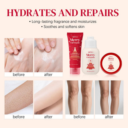 HRTTUO Christmas Body Care Gift Set for Women | Moisturizing Body Lotion, Hand Cream & Foot Cream