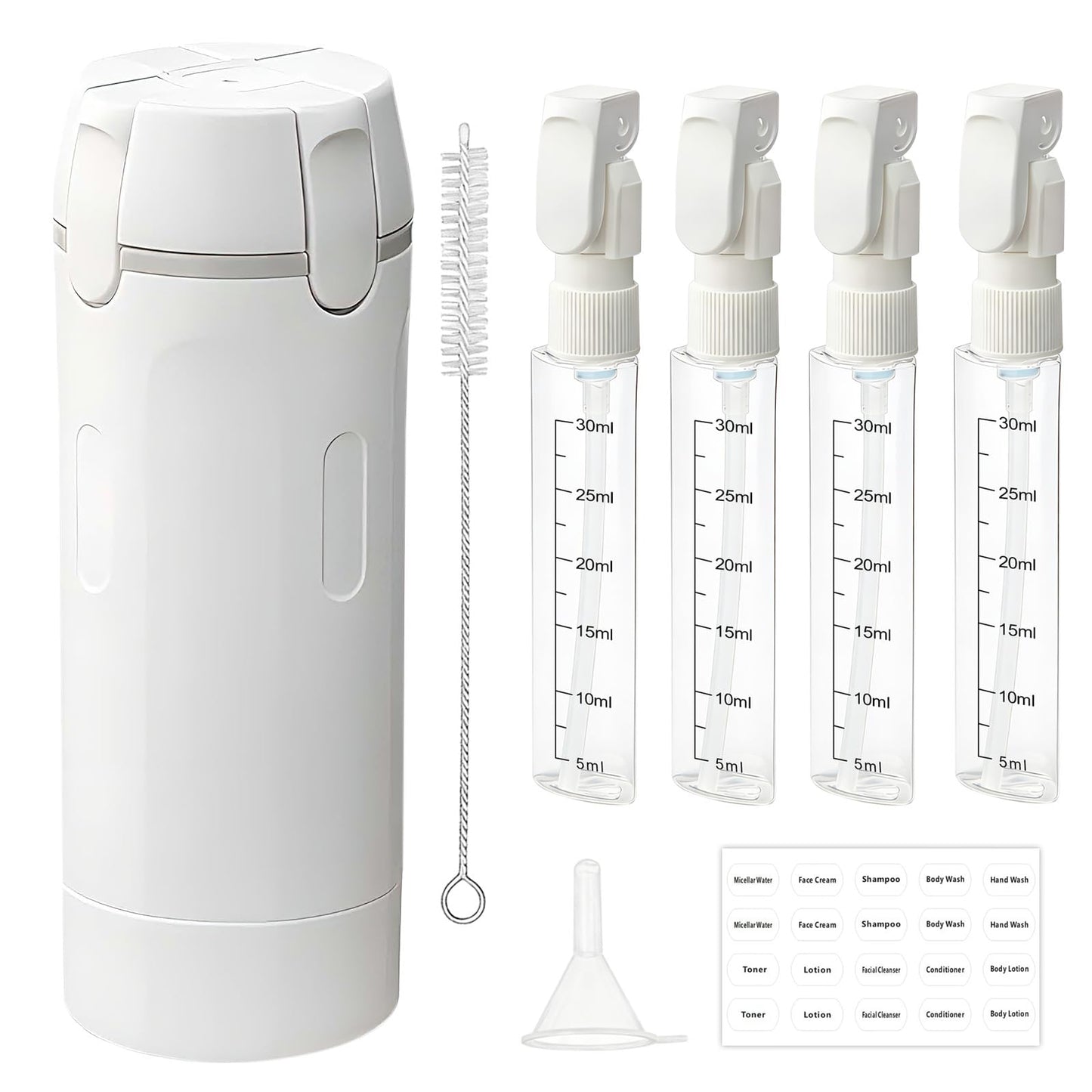 HSXCCL 4 in 1 Travel Dispenser Bottles – Refillable, No-Spill, Space-Saving Travel Kit (White)