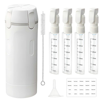 HSXCCL 4 in 1 Travel Dispenser Bottles – Refillable, No-Spill, Space-Saving Travel Kit (White)