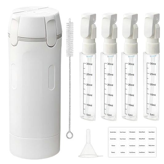 HSXCCL 4 in 1 Travel Dispenser Bottles – Refillable, No-Spill, Space-Saving Travel Kit (White)