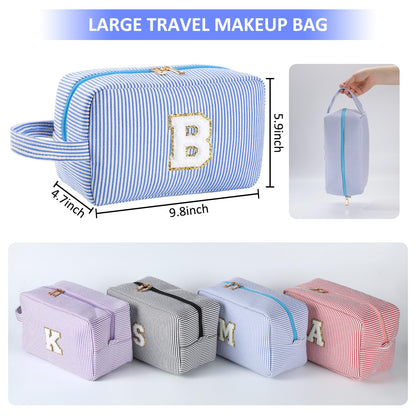 Huifen Personalized Initial Makeup Bag – A-Z Monogram Travel Cosmetic Bag (Blue)