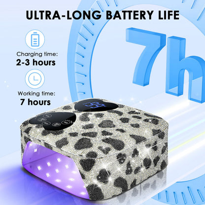 HUITINE 80W UV LED Nail Lamp Cordless – Cow Diamond, 5 Timers & Mirror Base