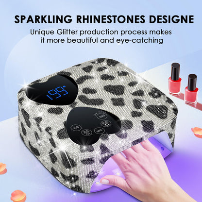 HUITINE 80W UV LED Nail Lamp Cordless – Cow Diamond, 5 Timers & Mirror Base