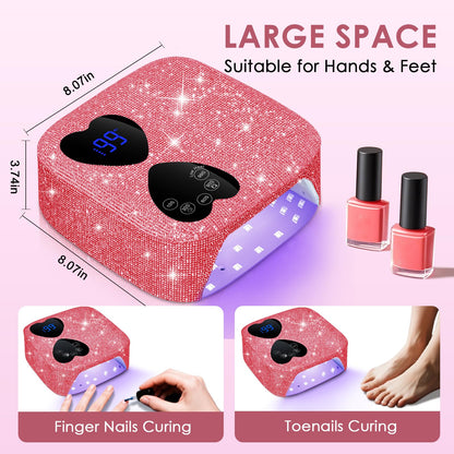 HUITINE 80W Cordless UV LED Nail Lamp with 5 Timers & Mirror Base | Pink Diamond