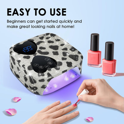 HUITINE 80W UV LED Nail Lamp Cordless – Cow Diamond, 5 Timers & Mirror Base