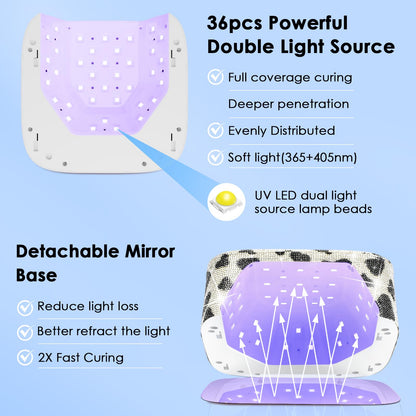 HUITINE 80W UV LED Nail Lamp Cordless – Cow Diamond, 5 Timers & Mirror Base
