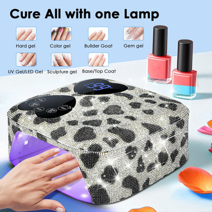 HUITINE 80W UV LED Nail Lamp Cordless – Cow Diamond, 5 Timers & Mirror Base