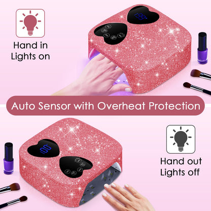 HUITINE 80W Cordless UV LED Nail Lamp with 5 Timers & Mirror Base | Pink Diamond