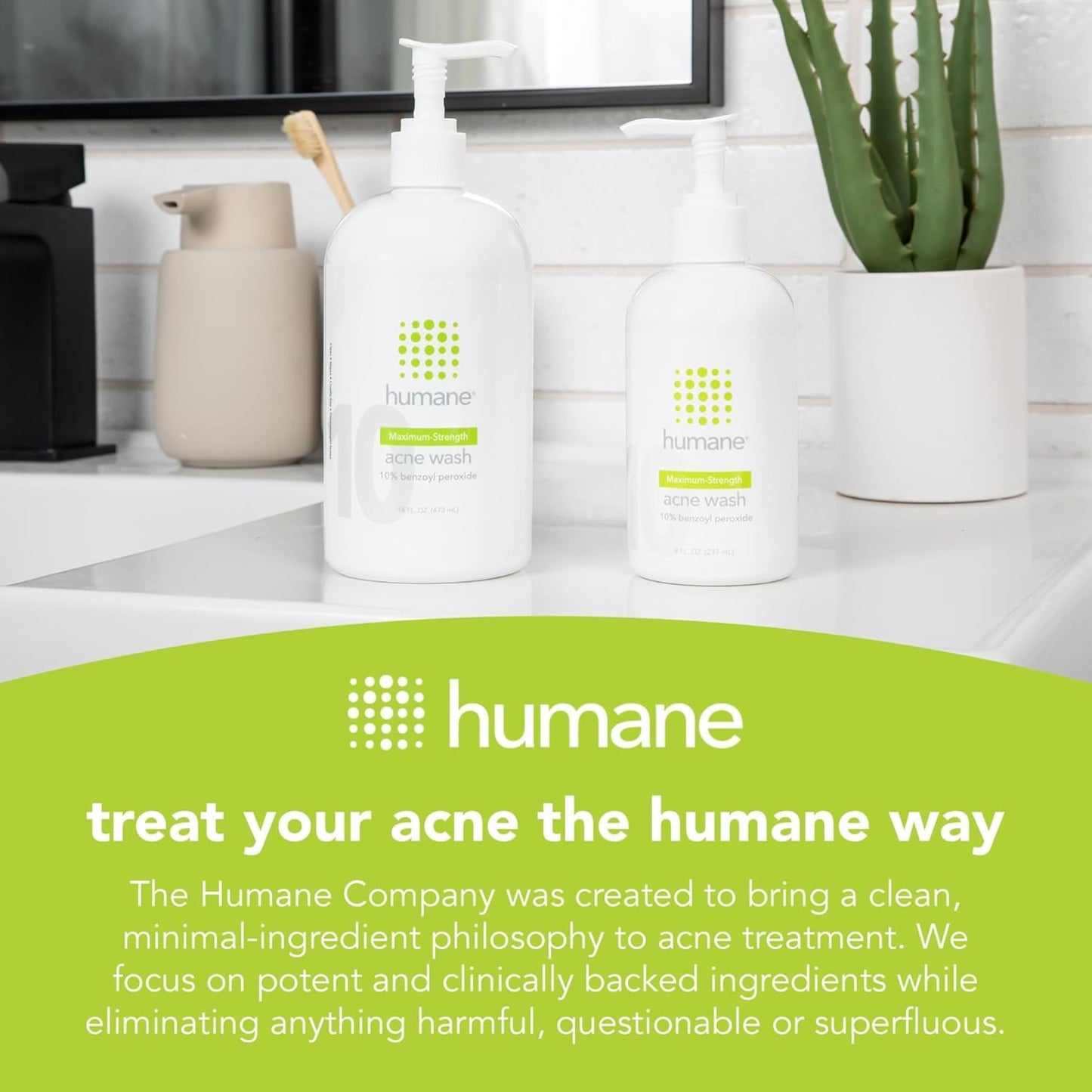 Humane 10% Benzoyl Peroxide Acne Body Wash – Maximum-Strength Face, Back & Body Cleanser (16 oz)