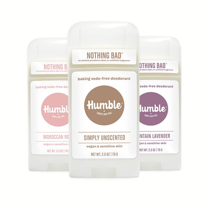 Humble Brands Aluminum-Free Deodorant – Vegan, Cruelty-Free, Sensitive-Skin Safe (Lavender, Rose, Unscented) – Pack of 3