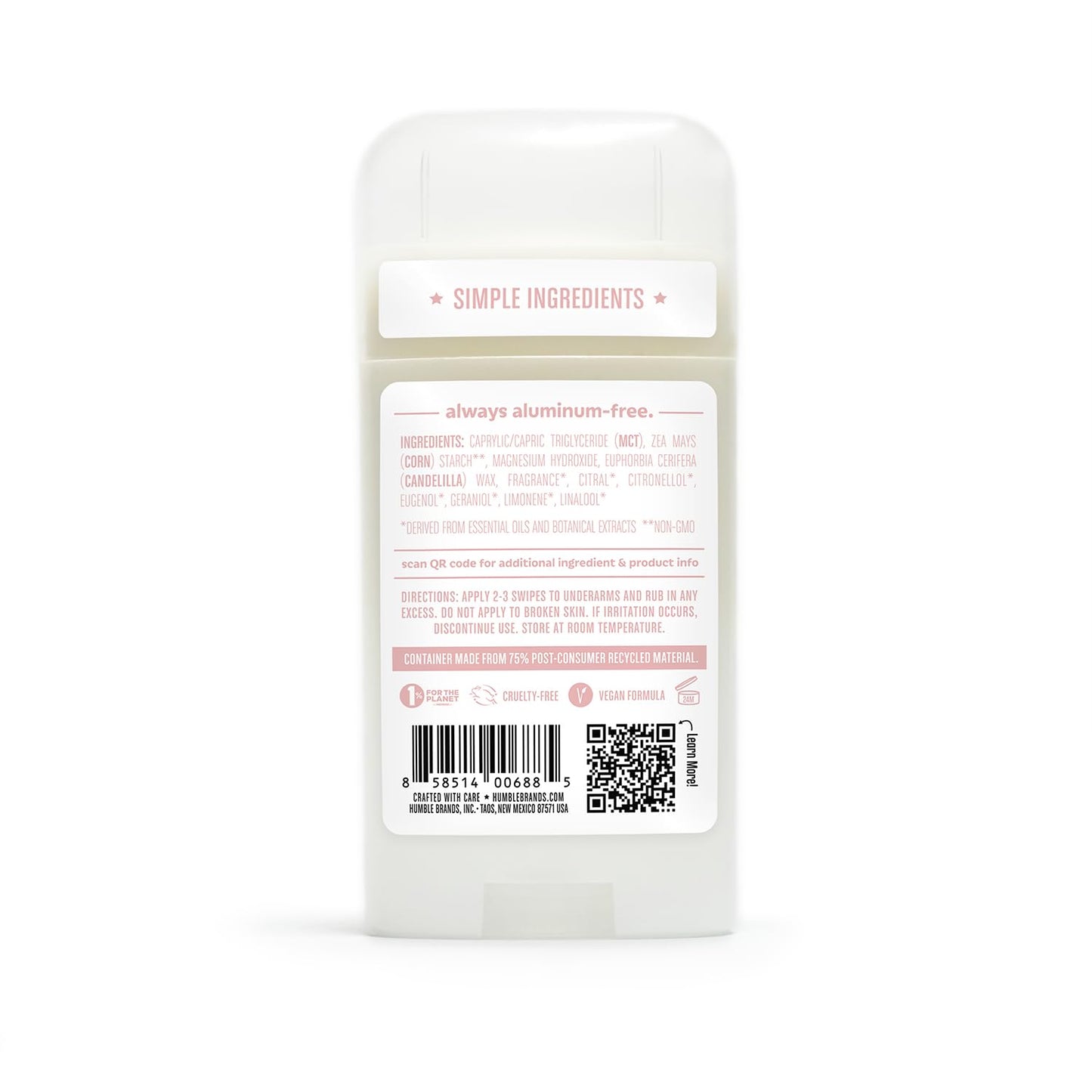 Humble Brands Aluminum-Free Deodorant – Vegan, Cruelty-Free, Sensitive-Skin Safe (Lavender, Rose, Unscented) – Pack of 3